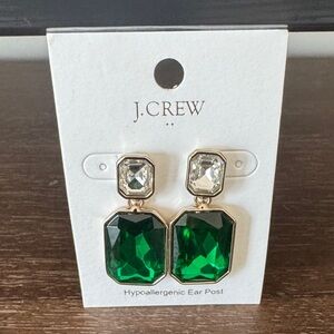 Jcrew gold earrings clear and green crystals.